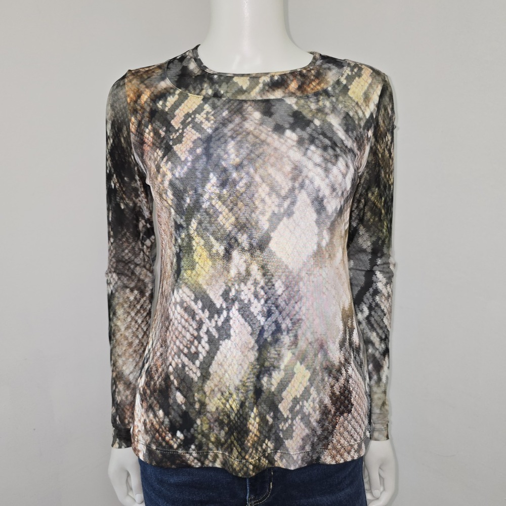 Anatomie Italy Top Mesh Snake Print Size S Long Sleeve Sheer Travel Casual